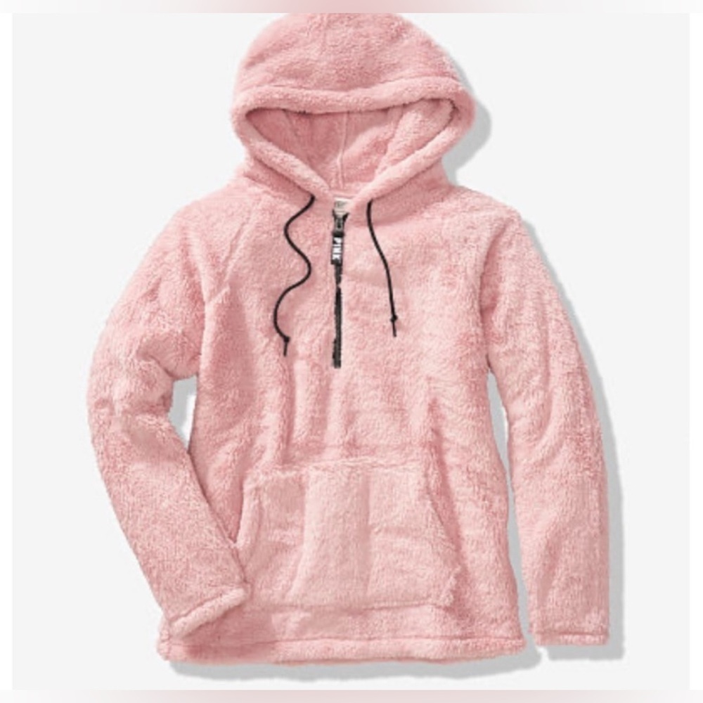 Victoria's Secret PINK Teddy Half Zip Pullover Hoodie pink color size  S